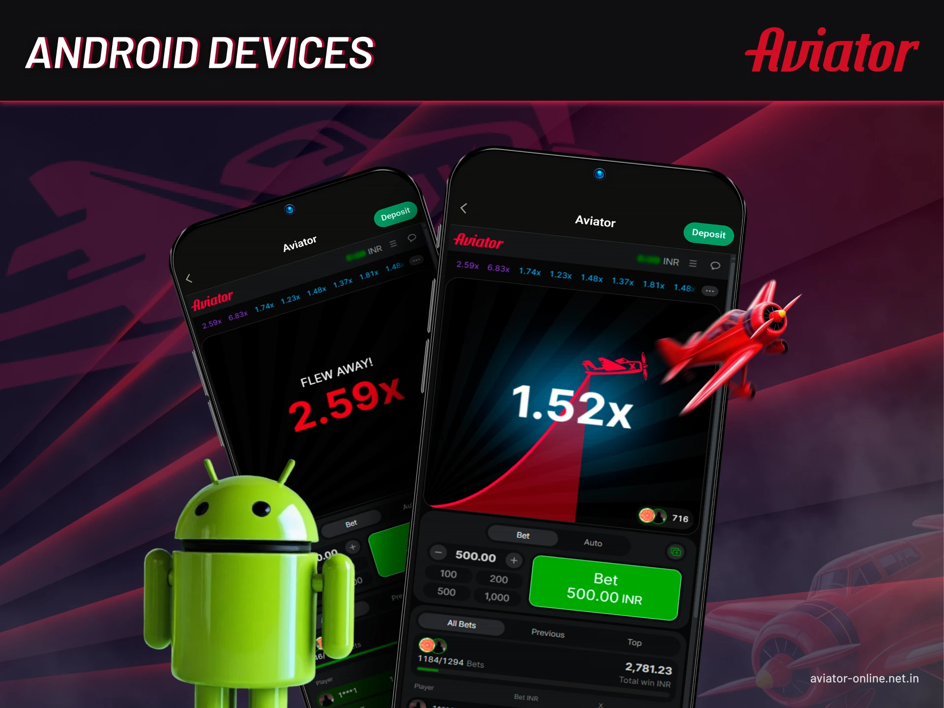 Common Android device models are compatible with the Aviator game.