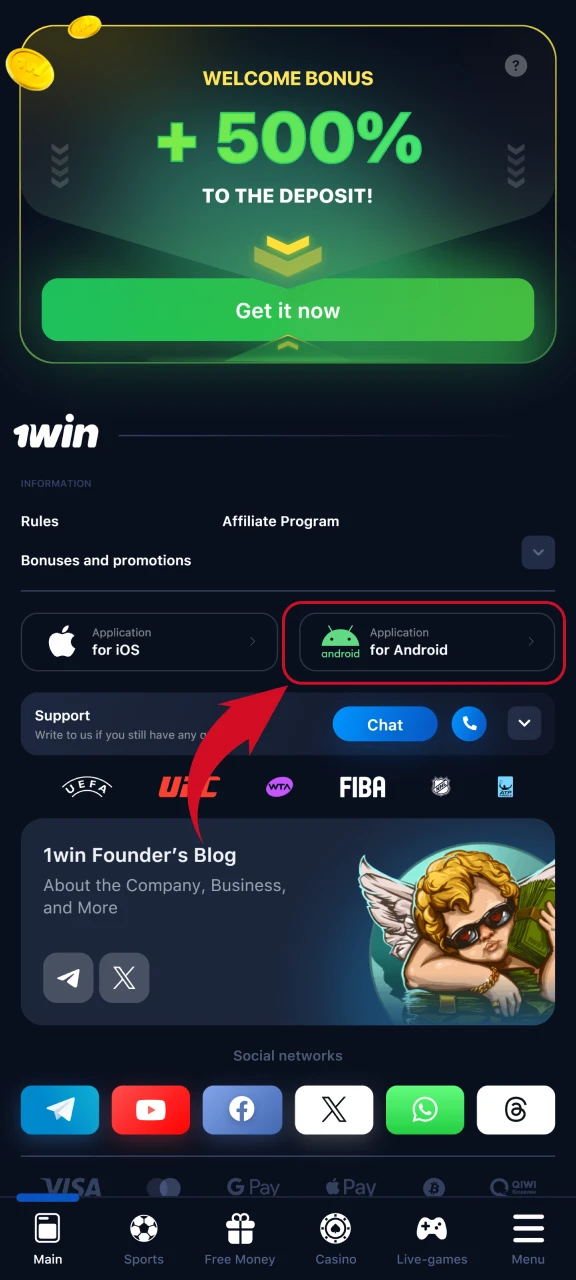 Scroll down the page and find the Android logo.