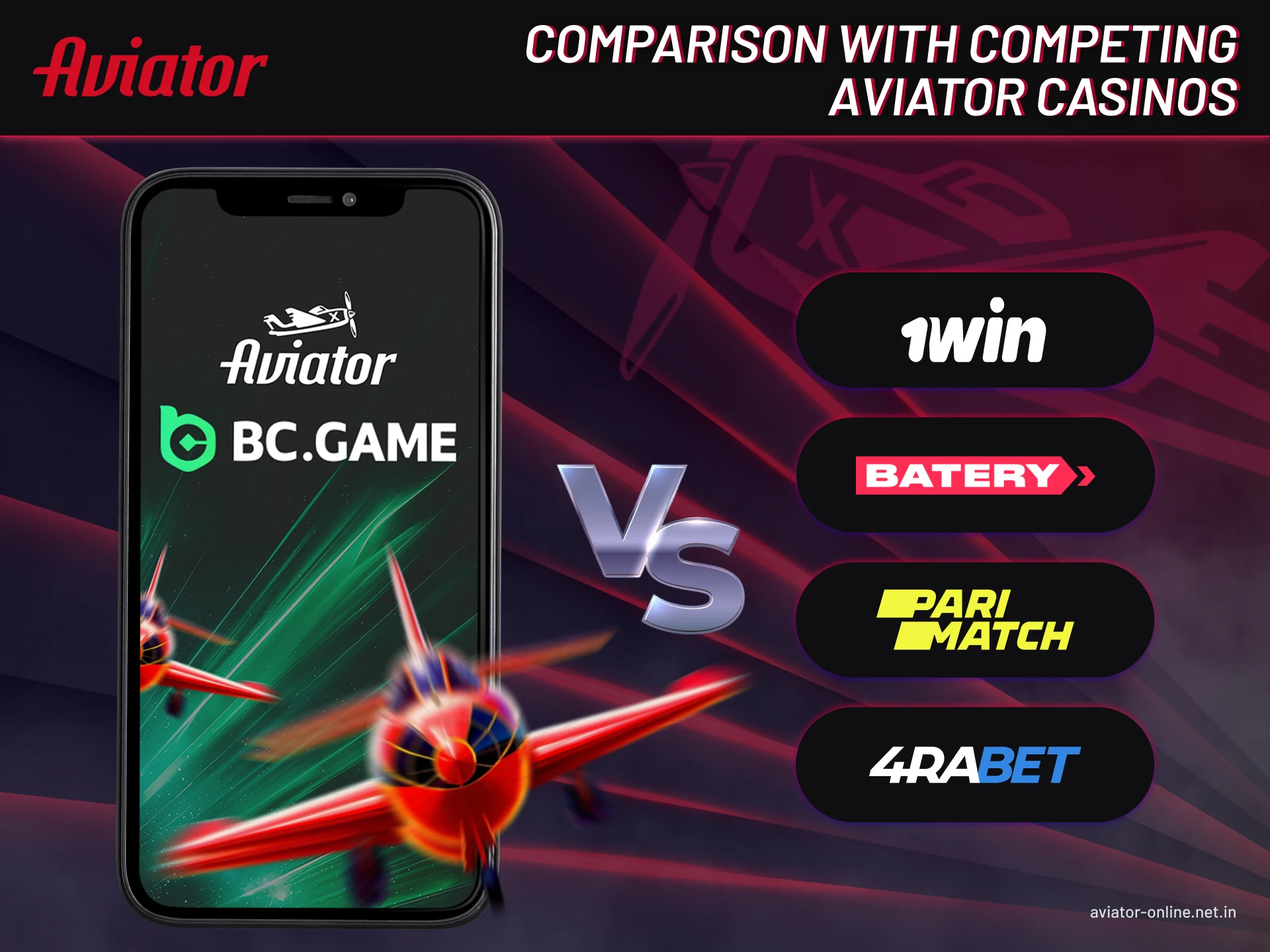 Comparison with competing Aviator casinos.