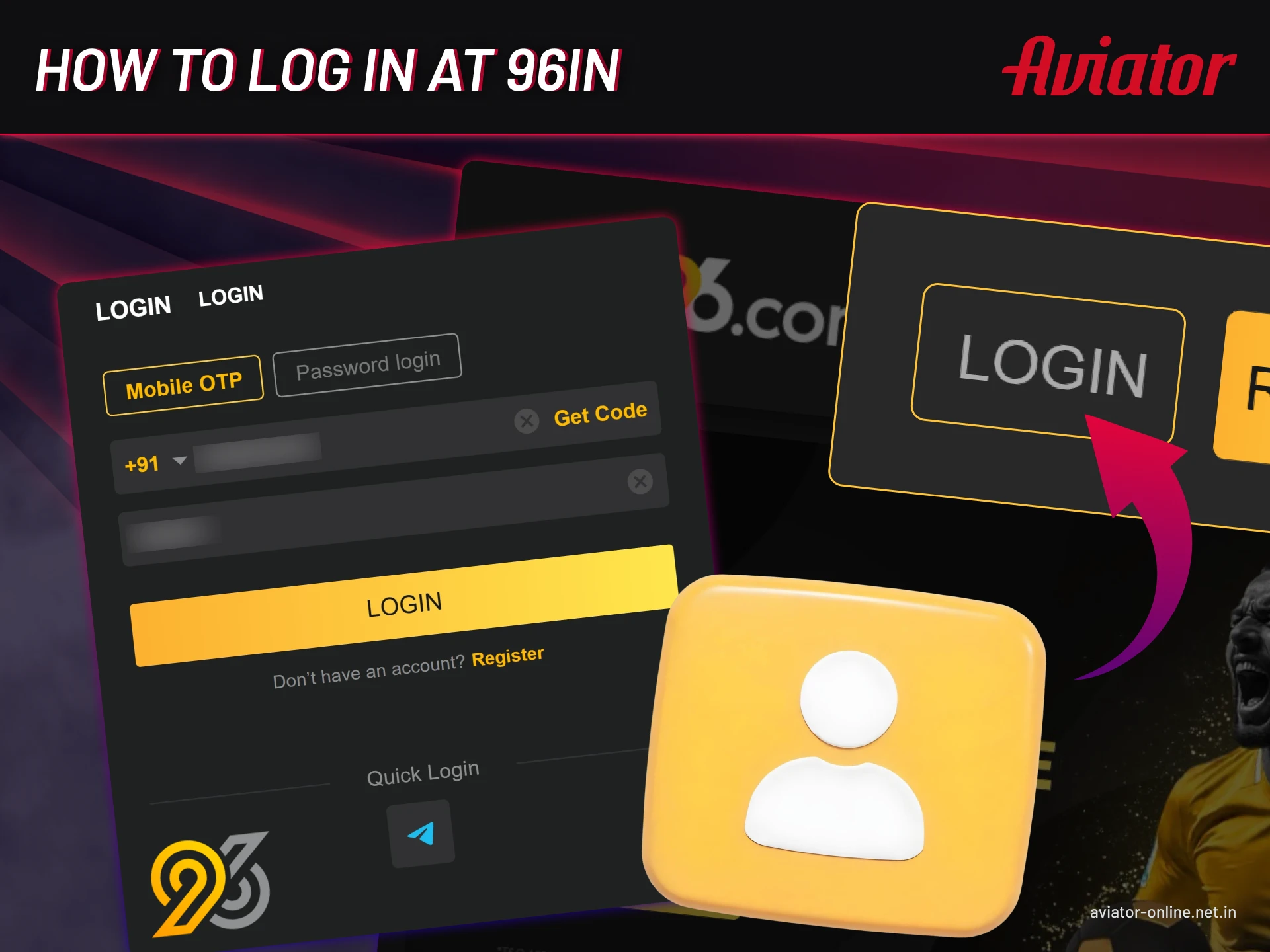 A few steps to log in at 96In Aviator.