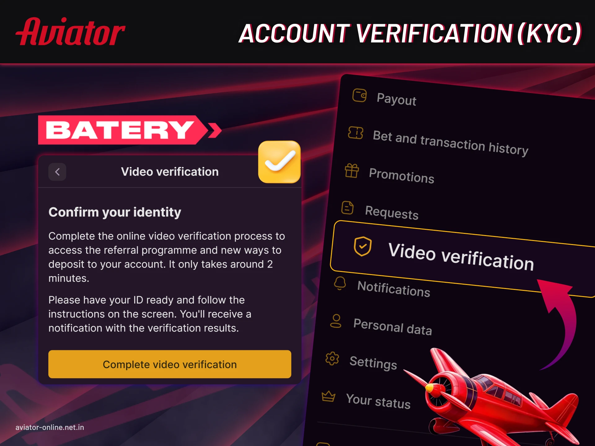 Batery asks players to verify their accounts to ensure the security of the website and prevent fraud.