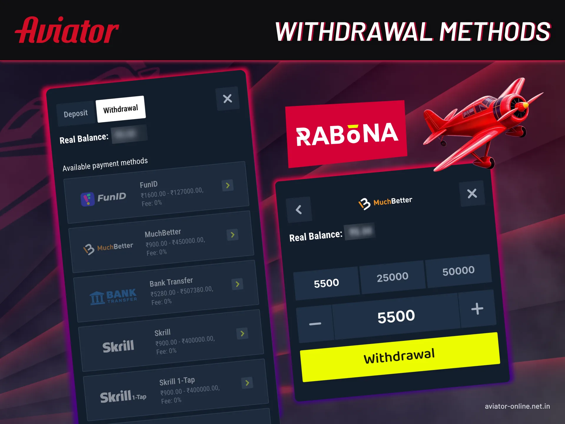 Indian players have several options to withdraw money from their Rabona account.