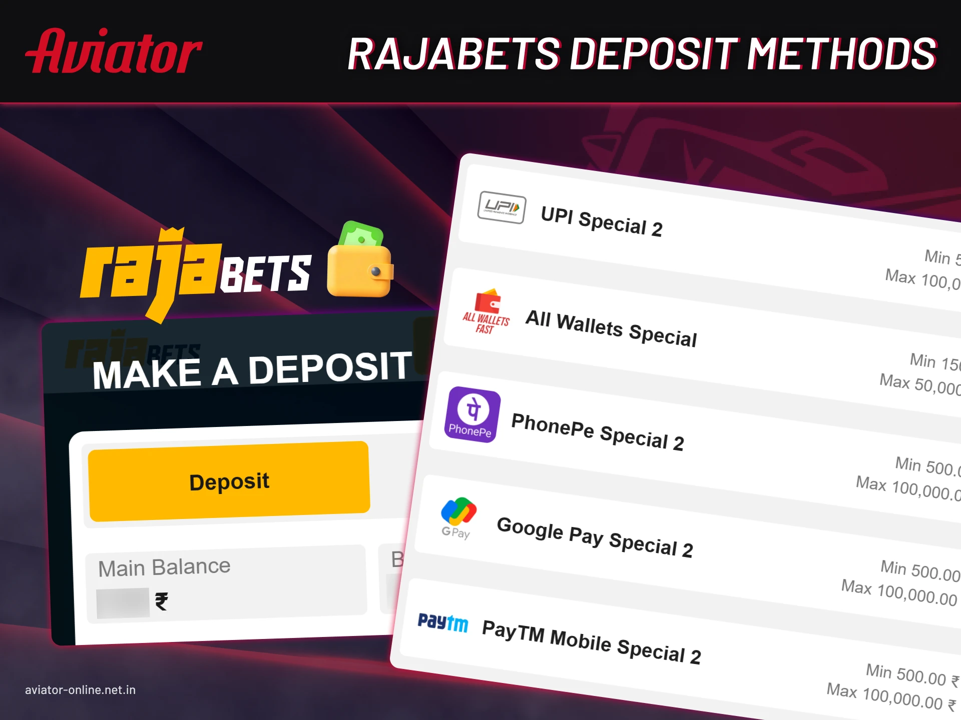 At Rajabets, Indian players can use many ways to deposit money.