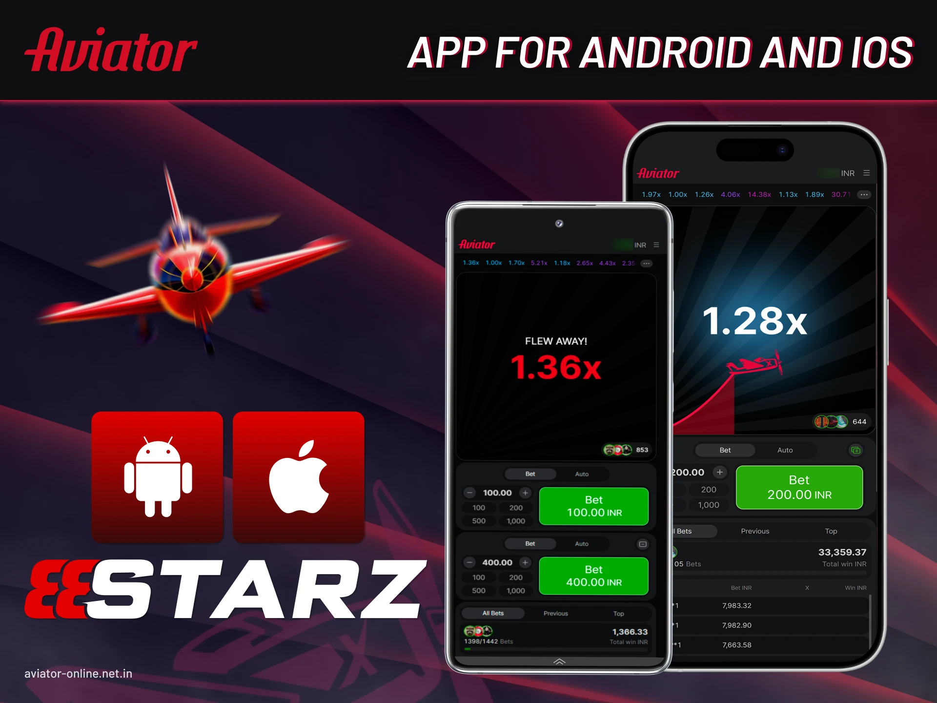 Play Aviator on mobile using 888starz app for Android and iOS in India.
