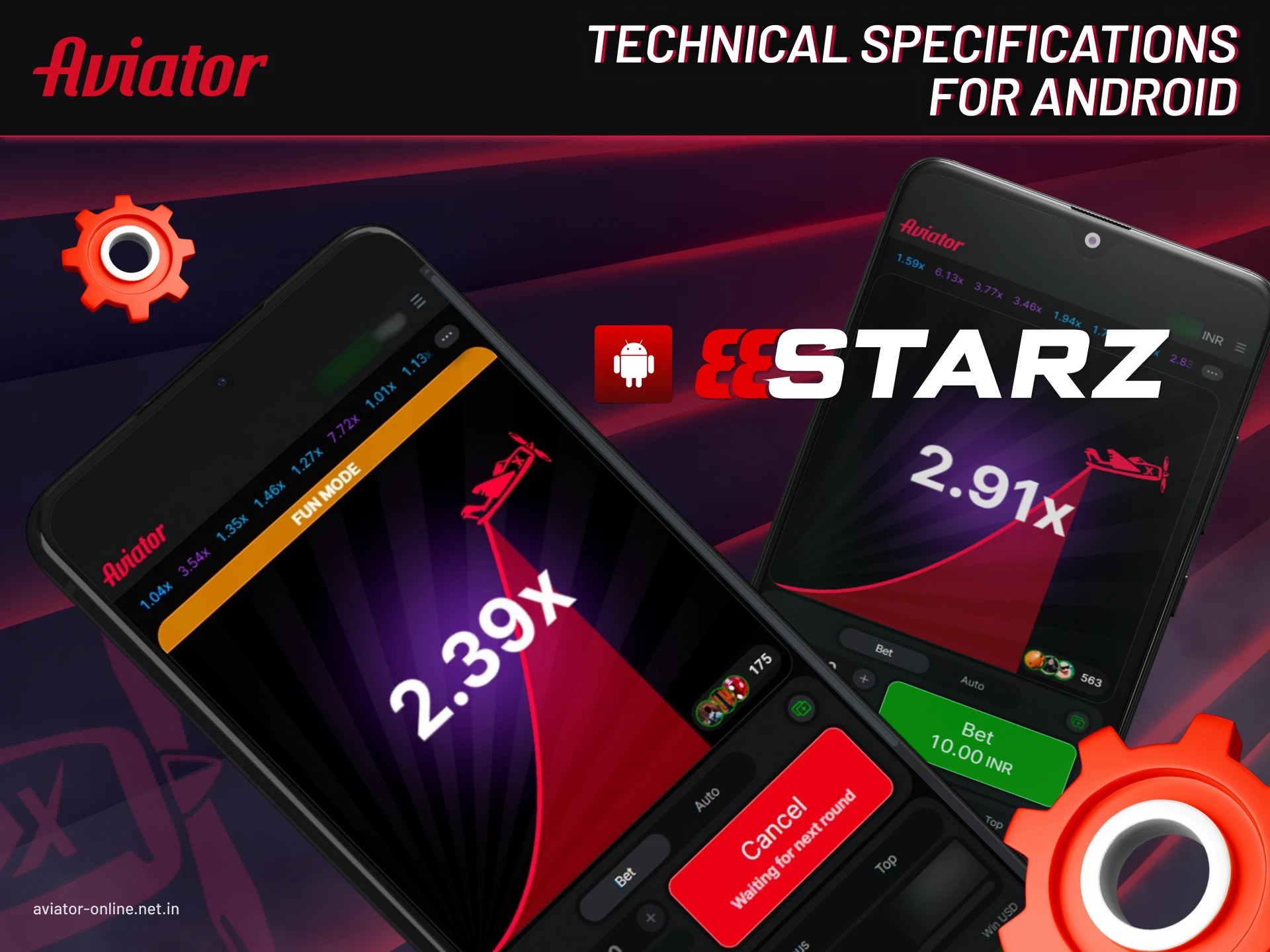 Technical specifications for Android devices required to run 888starz Aviator app.