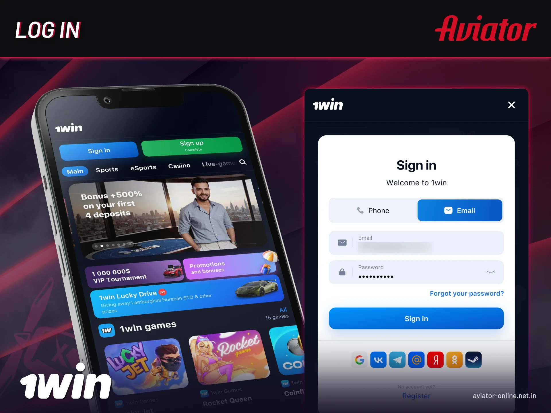 Log in to 1Win Aviator app on Android or iOS to start playing in India.