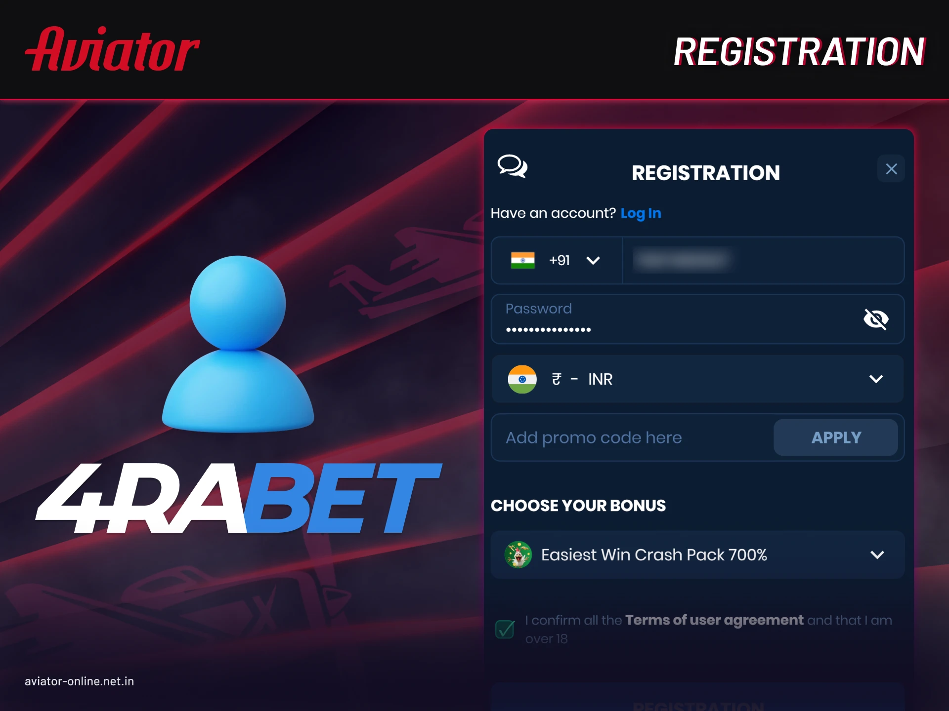How to sign up inside the 4rabet Aviator mobile app.