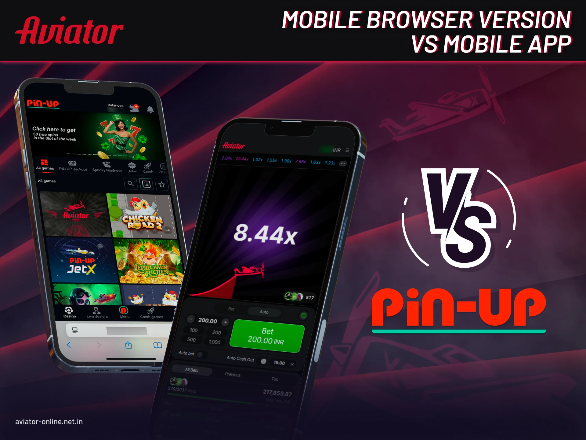 Comparison between Pin Up Aviator mobile browser version and dedicated app for Android and iOS.