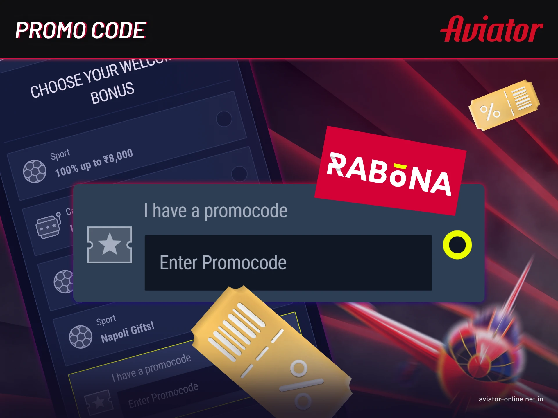 Enter Rabona Aviator app promo code to unlock bonuses on mobile.