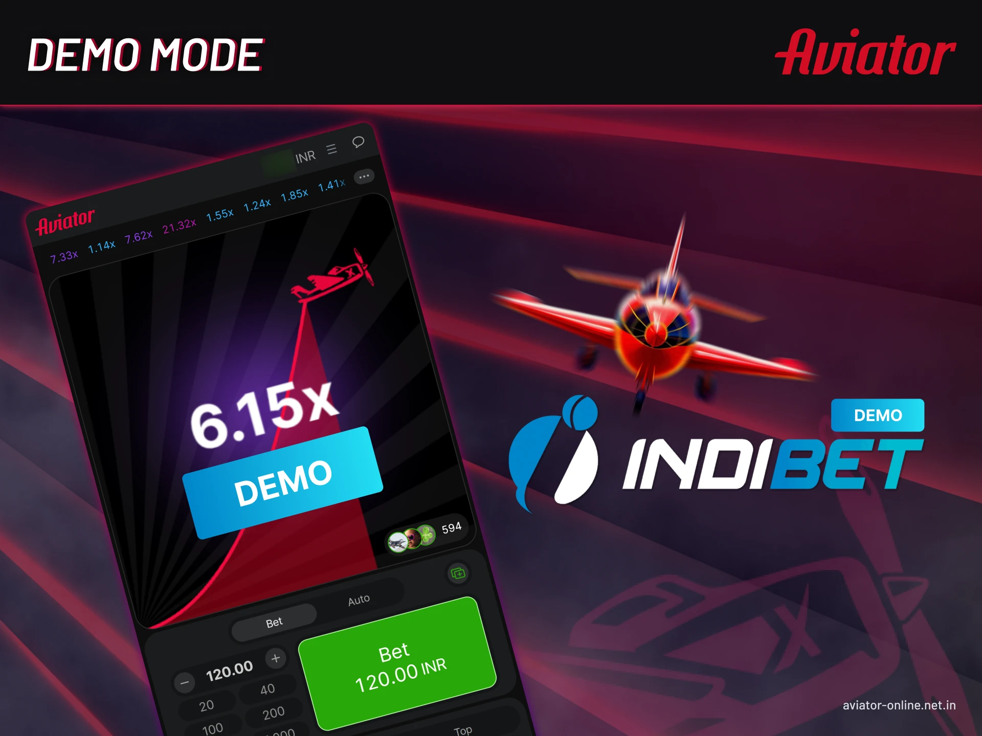 Indibet Aviator demo mode in India allowing players to practice risk-free before betting real money.