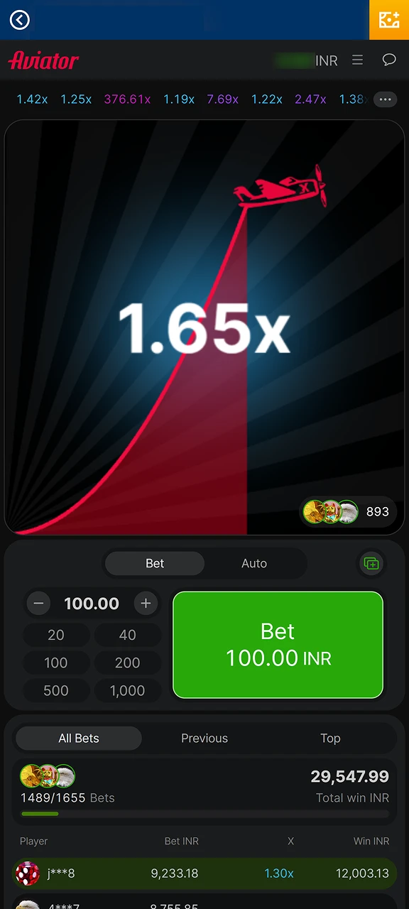 Mostbet Aviator app gameplay showing growing multiplier and flight path.