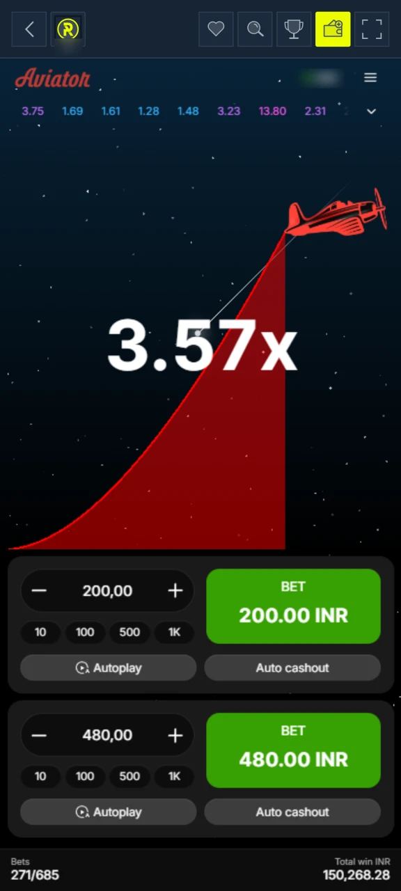 Watching multiplier increase in Rabona Aviator mobile app.