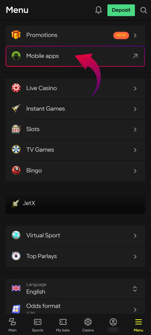 Find Android mobile app icons on Parimatch website for download.