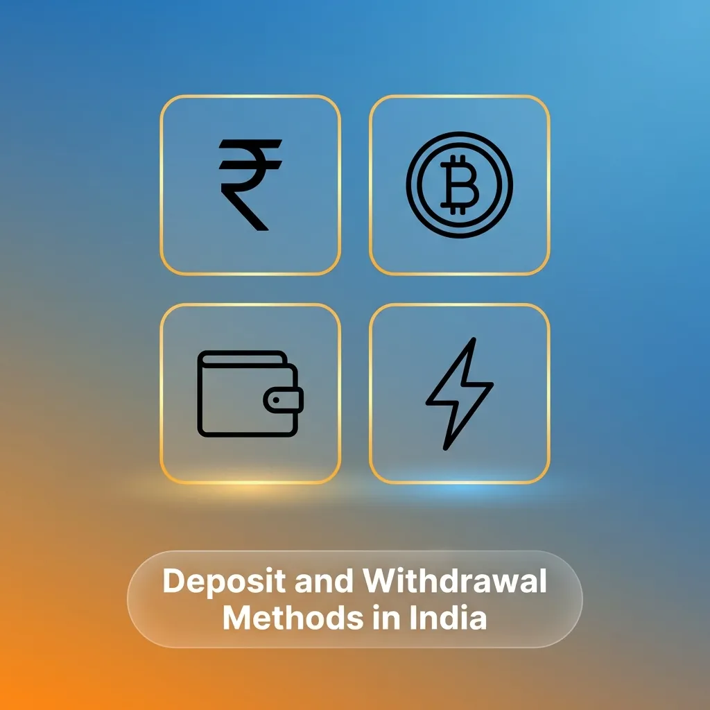 Icons of UPI, PhonePe, Paytm, cards, bank, crypto and wallets on a map of India showing casino payment options