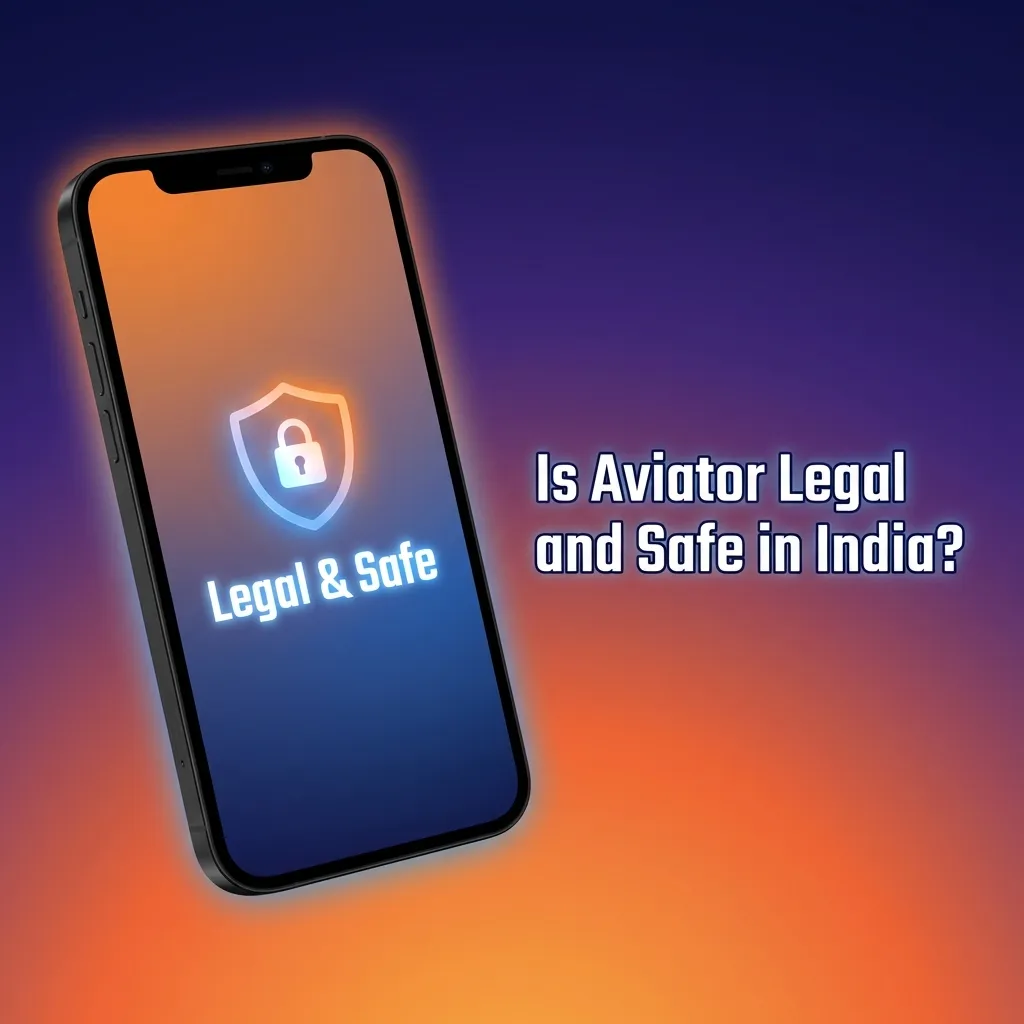Illustration asking if Aviator is legal and safe in India, highlighting licensed offshore casinos, SSL security, and RNG fairness