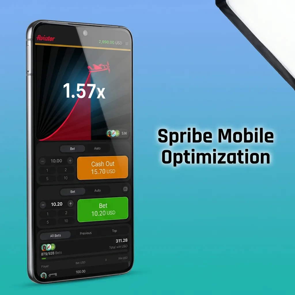 Smartphone showing Spribe Aviator HTML5 game with large buttons and compact interface optimized for one-handed mobile play