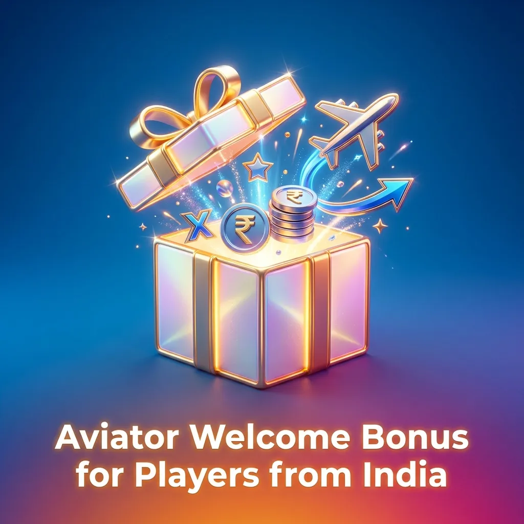 Aviator welcome bonus ad for new Indian casino players showing 125% up to 45,000 INR and steps to claim it
