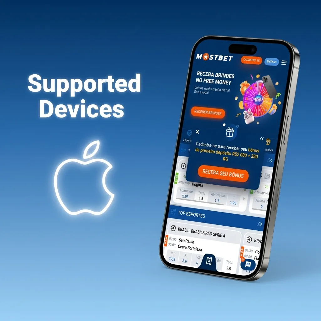 Graphic listing supported Apple devices for Mostbet Aviator PWA, including iPhone 11–15, SE, and recent iPads